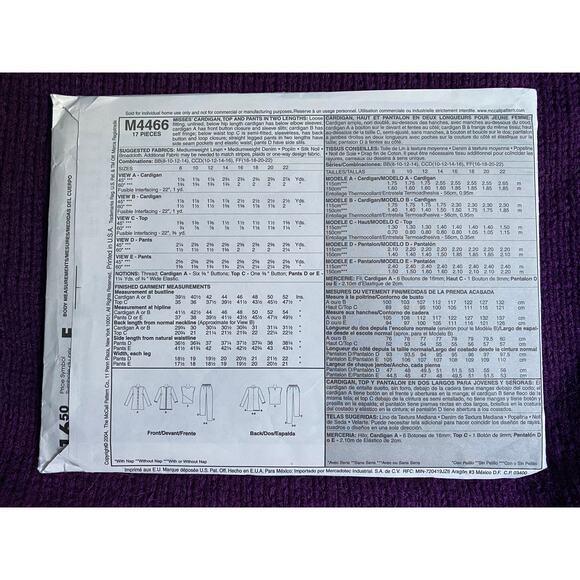 McCalls 4466 top pants jackets sewing pattern sz 10 12 14 - Picture 3 of 5
